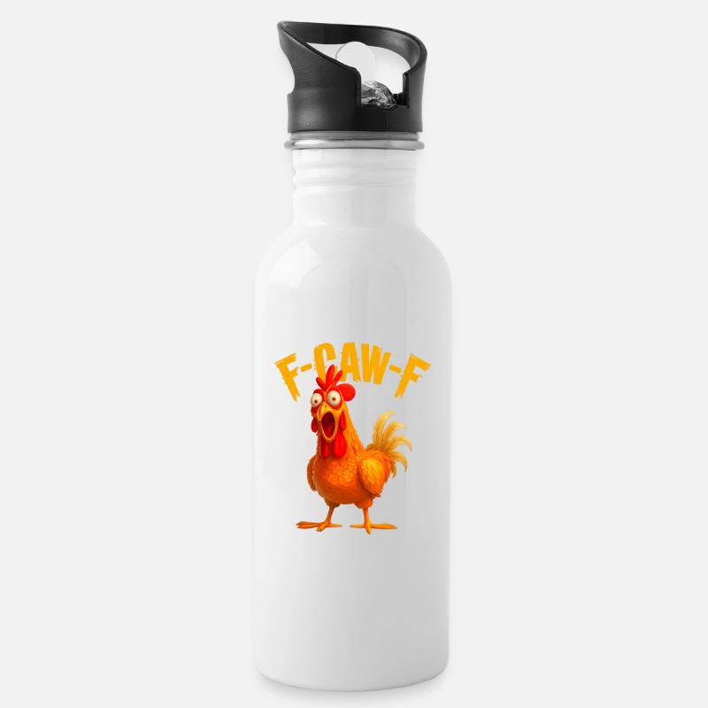 F-Caw-F Chicken - Trinkflasche mit integriertem Trinkhalm - Weiß