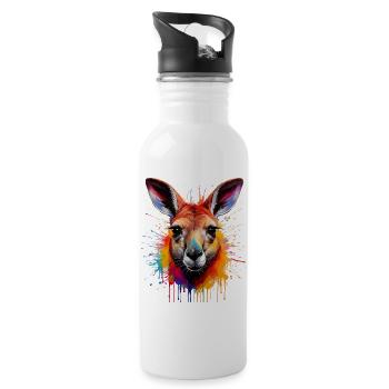 Känguru Farbexplosion Portrait - Trinkflasche mit integriertem Trinkhalm - Weiß - Rechts