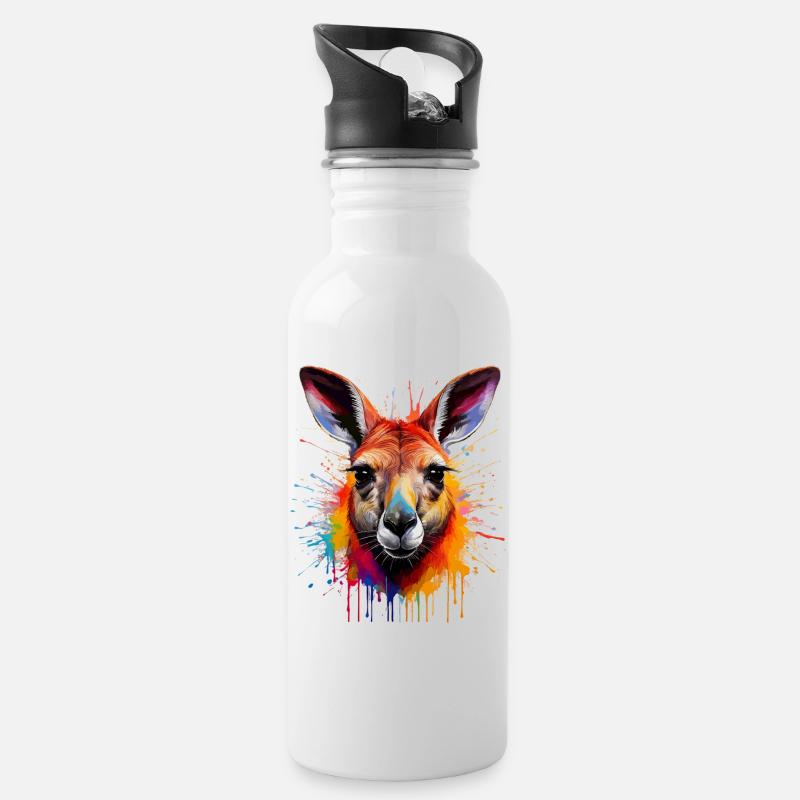 Känguru Farbexplosion Portrait - Trinkflasche mit integriertem Trinkhalm - Weiß