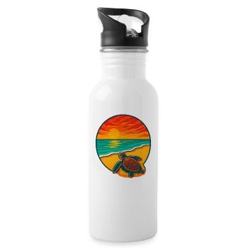 Sunset Turtle Beach, Safe the Trutles  - Water bottle with straw - white - Right