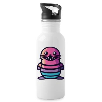 Robbe Tier Halloween Comic Lustig - Trinkflasche mit integriertem Trinkhalm - Weiß - Rechts