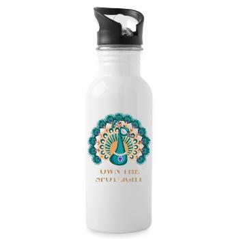 Peacock motif: Own The Spotlight with elegance and - Water bottle with straw - white - Right