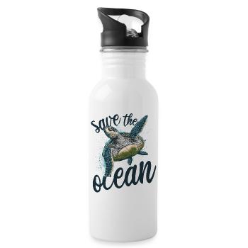 Save the ocean - schildkröte - Trinkflasche mit integriertem Trinkhalm - Weiß - Rechts