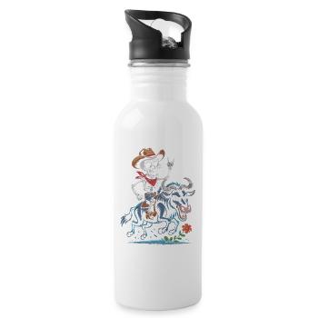 Skelett Cowboy Rodeo auf Gnu - Trinkflasche mit integriertem Trinkhalm - Weiß - Rechts