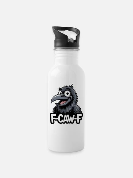 F-Caw-F Meme Krähe - Trinkflasche mit integriertem Trinkhalm - Weiß