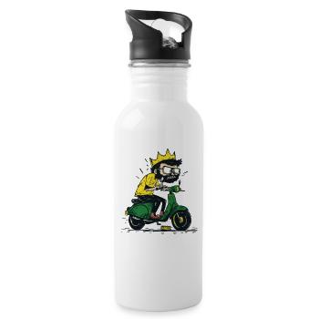 King on moped scooter scooter cartoon - Water bottle with straw - white - Right