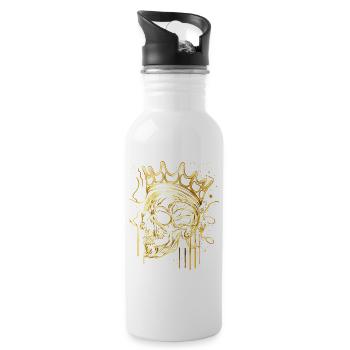 Golden Skull with Crown Lines Art - Water bottle with straw - white - Right