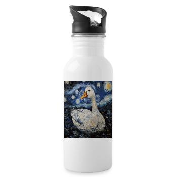 Swan Goose Bird Van Gogh Style Starry Night - Water bottle with straw - white - Right