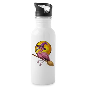 Flamingo Hexe Reitbesen - Trinkflasche mit integriertem Trinkhalm - Weiß - Rechts