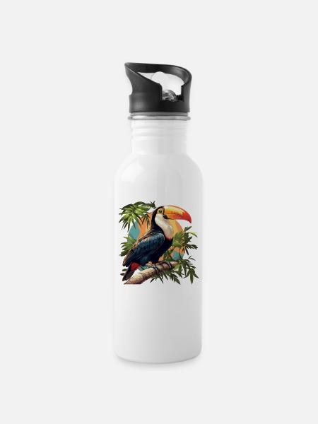Tukane Tukan - Trinkflasche mit integriertem Trinkhalm - Weiß