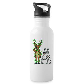 Funny Christmas Design with Reindeer and Snowmen - Water bottle with straw - white - Right