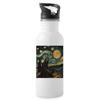 Ghost Skeleton Van Gogh Style Starry Night - Water bottle with straw - white - Right