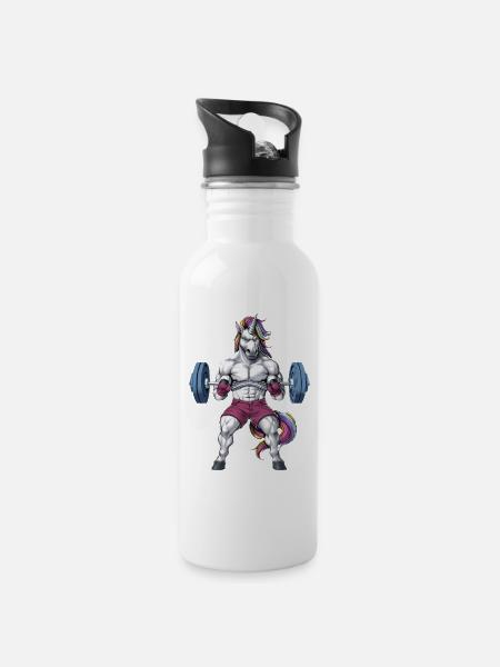 Unicorn Gym Fitness - Trinkflasche mit integriertem Trinkhalm - Weiß