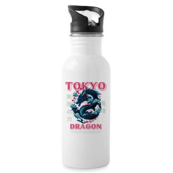 Japanese Dragon - Asian Tokyo Motif - Water bottle with straw - white - Right