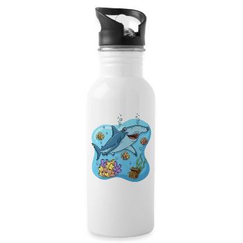 Cartoon Style Hammerhead Shark In Ocean - Water bottle with straw - white - Right