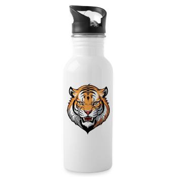 Tigerkopf Grafik Tribal Stil - Trinkflasche mit integriertem Trinkhalm - Weiß - Rechts