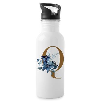 Floral Q – Golden letter with flowers - Water bottle with straw - white - Right