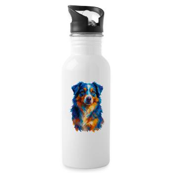 Bunte Australian Shepherd Hund Aquarell - Trinkflasche mit integriertem Trinkhalm - Weiß - Rechts