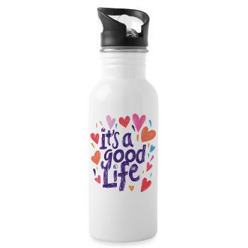 its a good life - Trinkflasche mit integriertem Trinkhalm - Weiß - Rechts