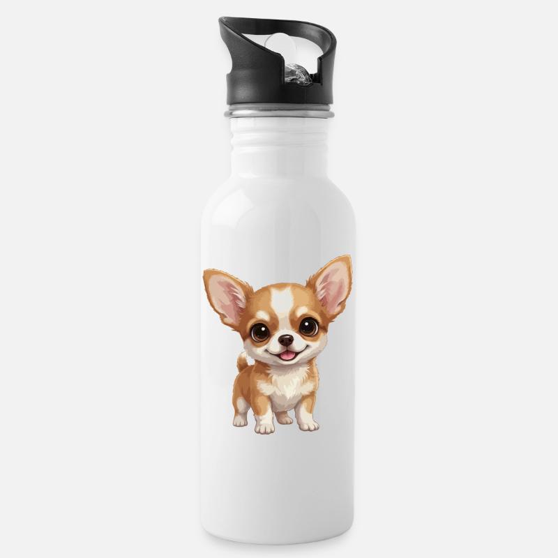Chiot Chihuahua mignon aux grands yeux - Gourde avec paille intégrée - blanc