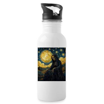 Ghost Skeleton Van Gogh Style Starry Night - Water bottle with straw - white - Right