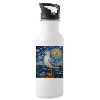 Mouette oiseau style Van Gogh nuit étoilée - Gourde avec paille intégrée - blanc - Droite
