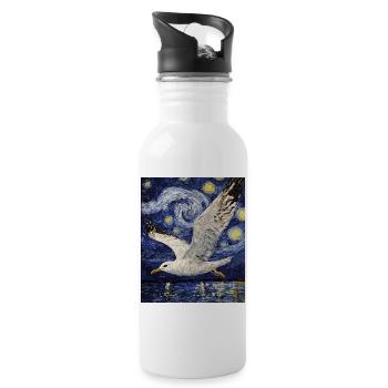 Mouette oiseau style Van Gogh nuit étoilée - Gourde avec paille intégrée - blanc - Droite