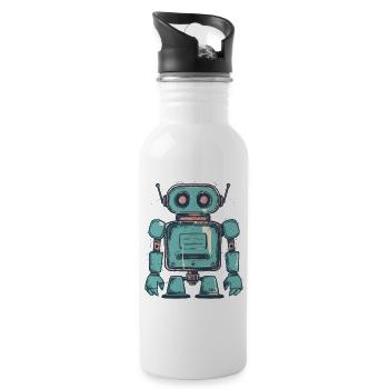 Dessin de robot sarcelle rétro - Gourde avec paille intégrée - blanc - Droite