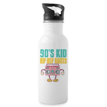 Raised on 90s Beats Retro Old Music Lover - Trinkflasche mit integriertem Trinkhalm - Weiß - Rechts
