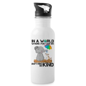 Be Kind Elephant & Dog Cute Quote - Water bottle with straw - white - Right