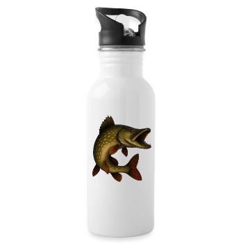 Majestätischer Hecht Fisch Illustration - Trinkflasche mit integriertem Trinkhalm - Weiß - Rechts