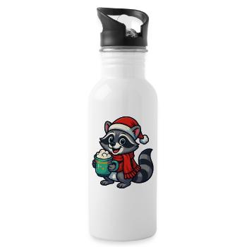 Christmas raccoon with cocoa - Water bottle with straw - white - Right