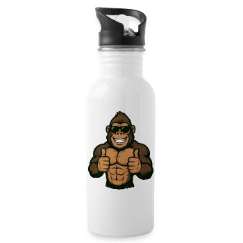 Gorilla Thumbs Up Retro - Water bottle with straw - white - Right