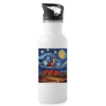 Kängeru Australien Van Gogh Style Starry Night - Trinkflasche mit integriertem Trinkhalm - Weiß - Rechts