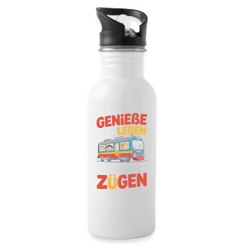 Bahn Genieße Das Leben In Vollen Zügen Eisenbahn - Trinkflasche mit integriertem Trinkhalm - Weiß - Rechts