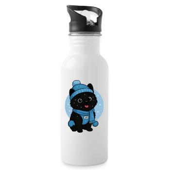 Kuschelhund Winterzauber - Trinkflasche mit integriertem Trinkhalm - Weiß - Rechts