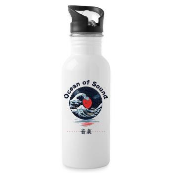 Ocean of Sound – Japan Welle Vinyl Design - Trinkflasche mit integriertem Trinkhalm - Weiß - Rechts