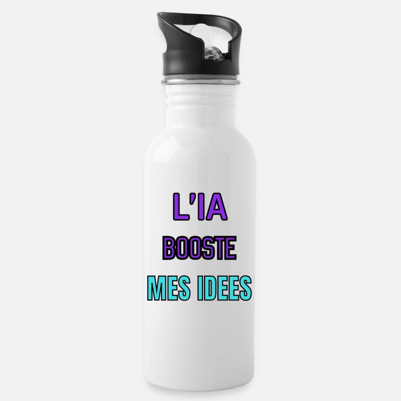 Citation futuriste "L’IA booste mes idées" - Gourde avec paille intégrée - blanc