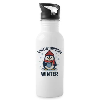 Lustiger Pinguin mit Kaffeetasse - Trinkflasche mit integriertem Trinkhalm - Weiß - Rechts