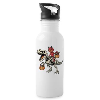 Dämon reitet Skelett T-Rex Halloween Dinosaurier - Trinkflasche mit integriertem Trinkhalm - Weiß - Rechts