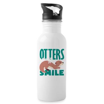 Seeotter Cartoon Make Me Smile - Trinkflasche mit integriertem Trinkhalm - Weiß - Rechts