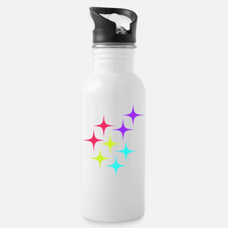 Bunte Sterne sparkle Muster - Trinkflasche mit integriertem Trinkhalm - Weiß