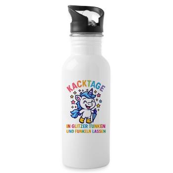 Lustiges Einhorn - Trinkflasche mit integriertem Trinkhalm - Weiß - Rechts