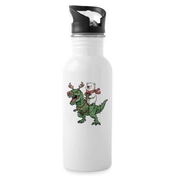 Polar Bear Rides T-Rex Funny Christmas Dinosaur - Water bottle with straw - white - Right