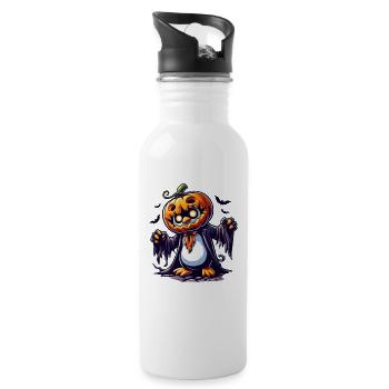 Mignon Halloween Pingouin Citrouille Chauve-souris fantaisiste - Gourde avec paille intégrée - blanc - Droite