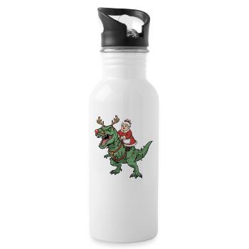 Mrs. Claus reitet T-Rex Lustiger Weihnachtsdinosau - Trinkflasche mit integriertem Trinkhalm - Weiß - Rechts