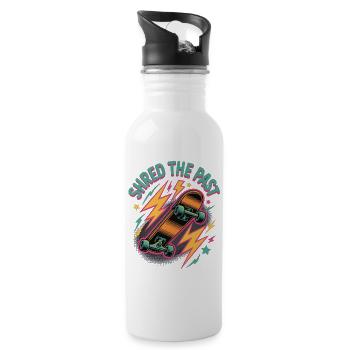 Skateboard T-Shirt Retro – Shred the Past - Water bottle with straw - white - Right