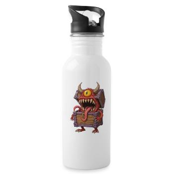 Cartoon Mimic Monster Truhe mit Auge & Hörnern - Trinkflasche mit integriertem Trinkhalm - Weiß - Rechts