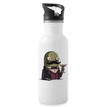 Mafia Pickle | Funny Mobster Vegetable - Trinkflasche mit integriertem Trinkhalm - Weiß - Rechts