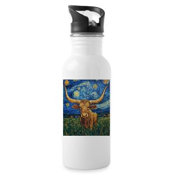 Longhorn vache vaches taureau van gogh nuit étoilée - Gourde avec paille intégrée - blanc - Droite